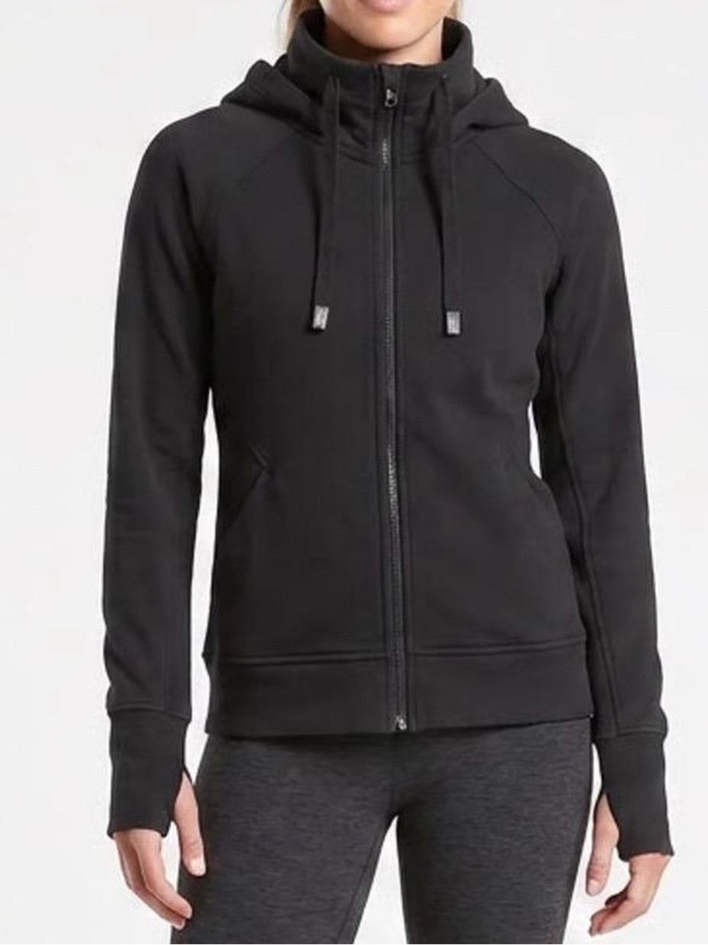 Athleta Triumph Hoodie Womens Size Medium M Black Full Zip Thumbholes